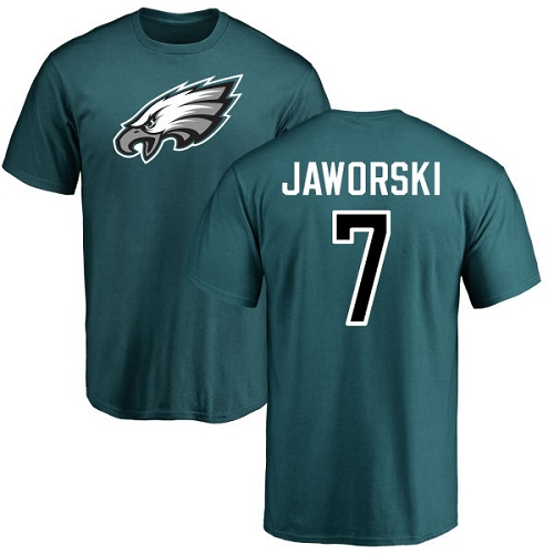 Men Philadelphia Eagles #7 Ron Jaworski Green Name and Number Logo NFL T Shirt->philadelphia eagles->NFL Jersey